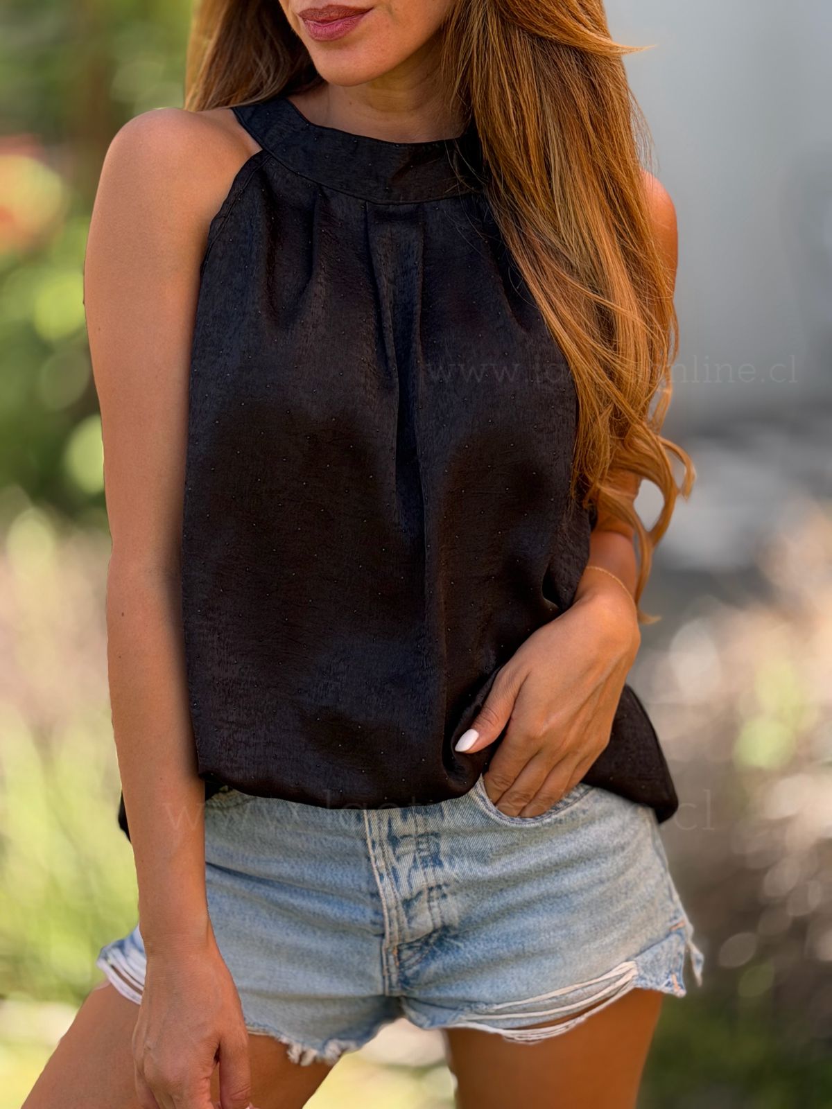 Polera cuello halter negro