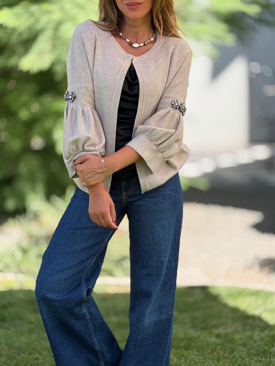 Chaleco Manga brillo crema