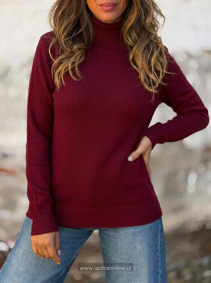 Sweater cuello subido forrado cherry
