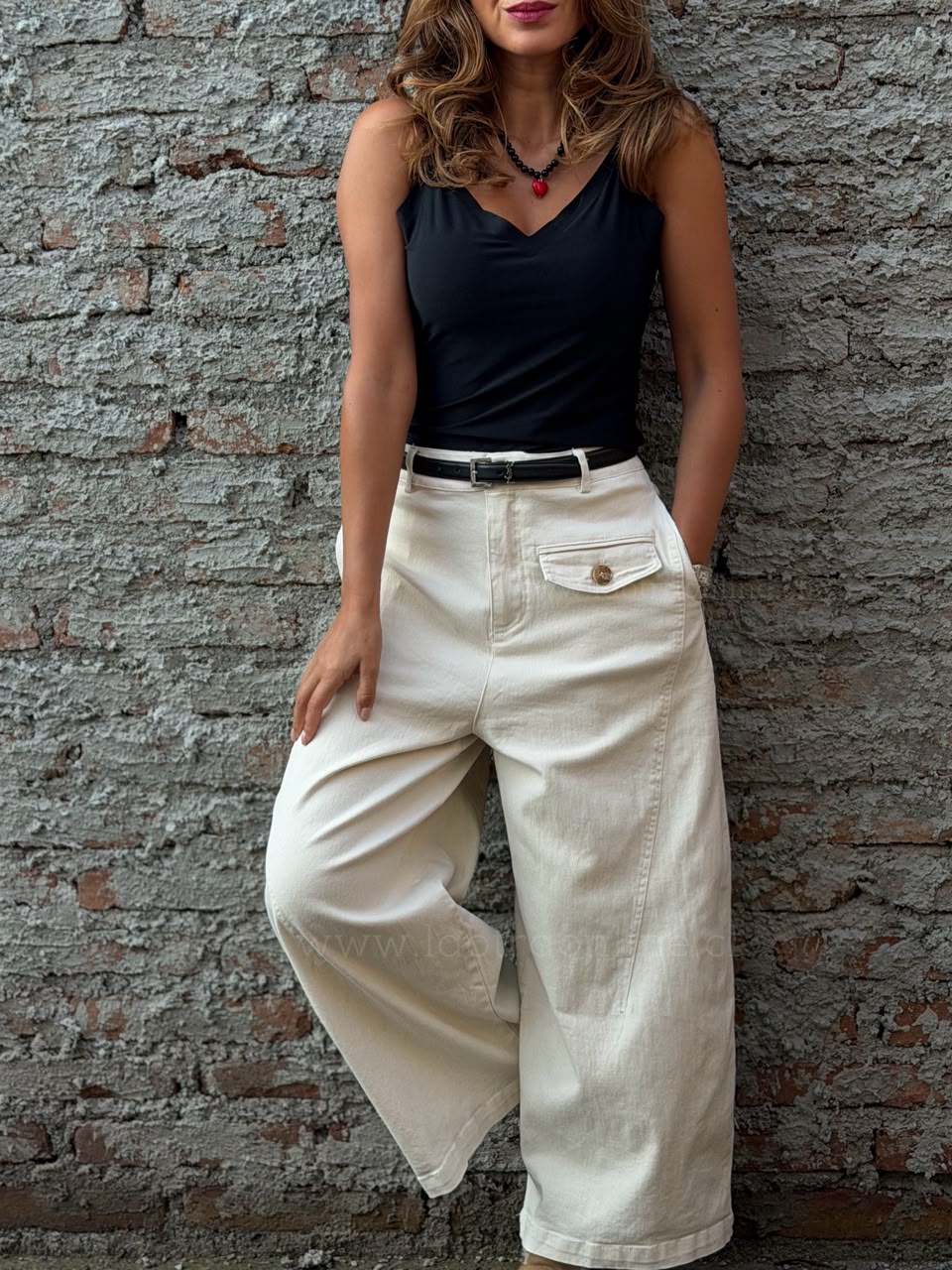 Pantalón Culotte ondero marfil