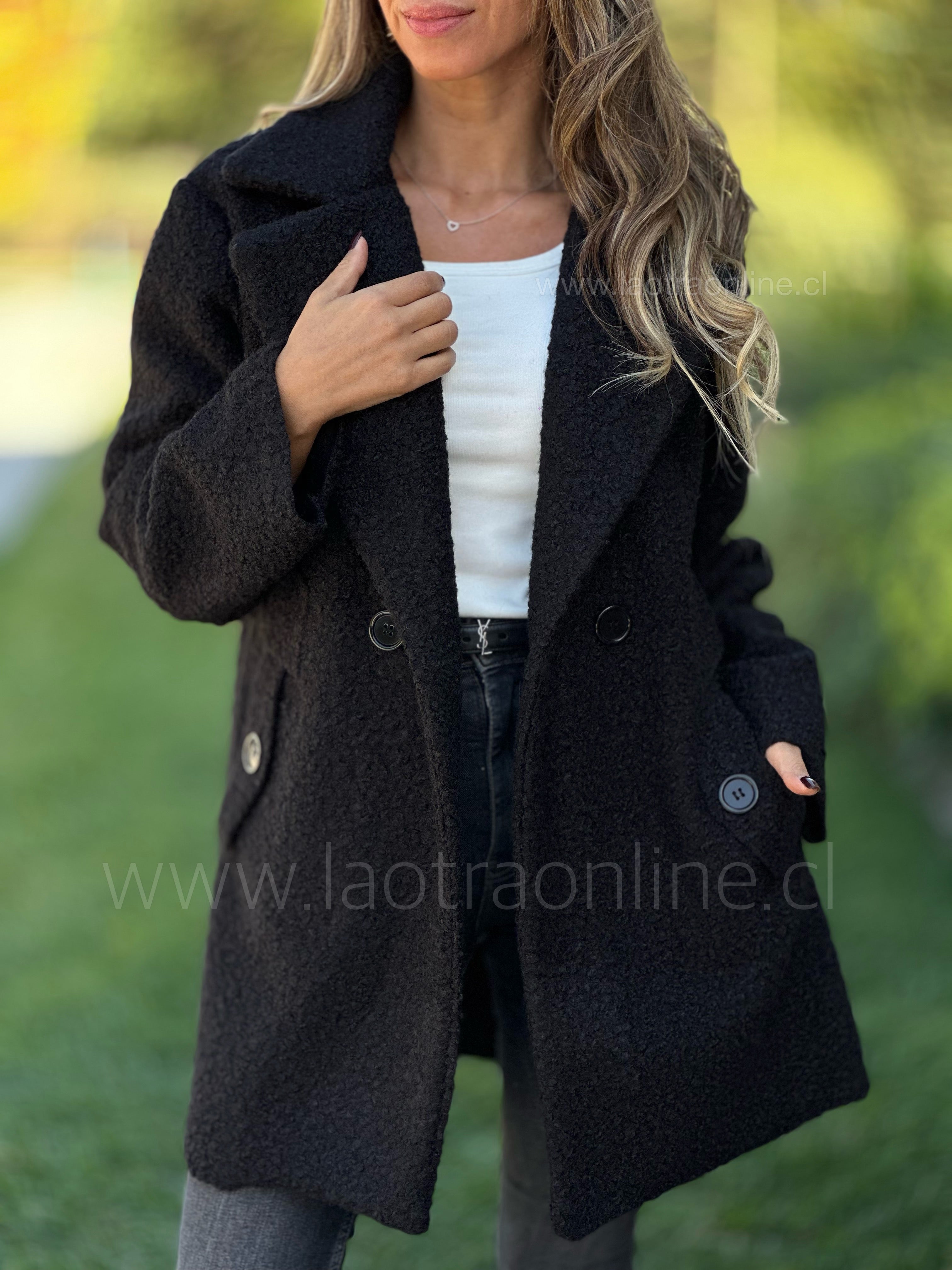 Abrigo Bouclé espalda botones negro
