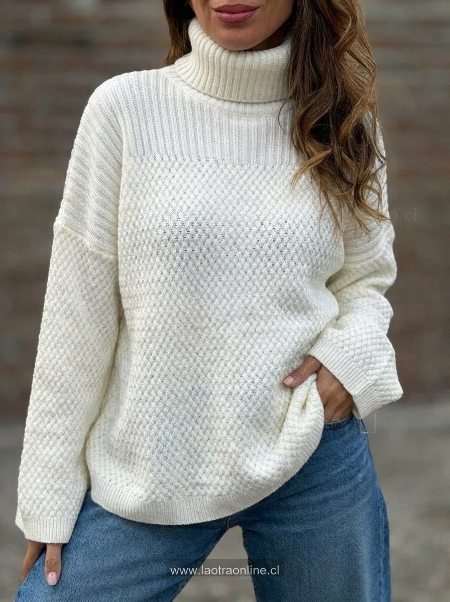 Sweater manga recta crema