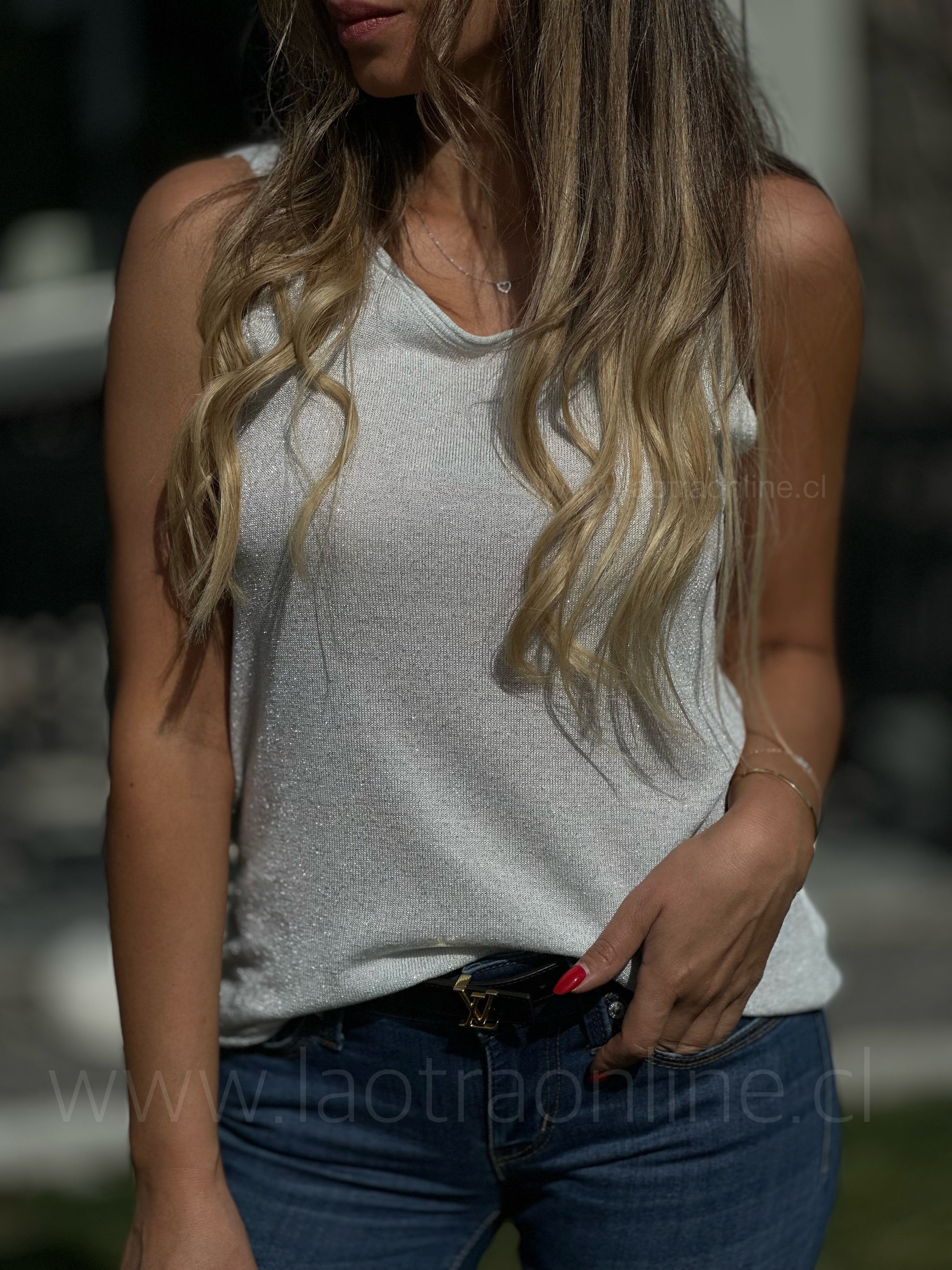 Polera lurex brillitos blanco