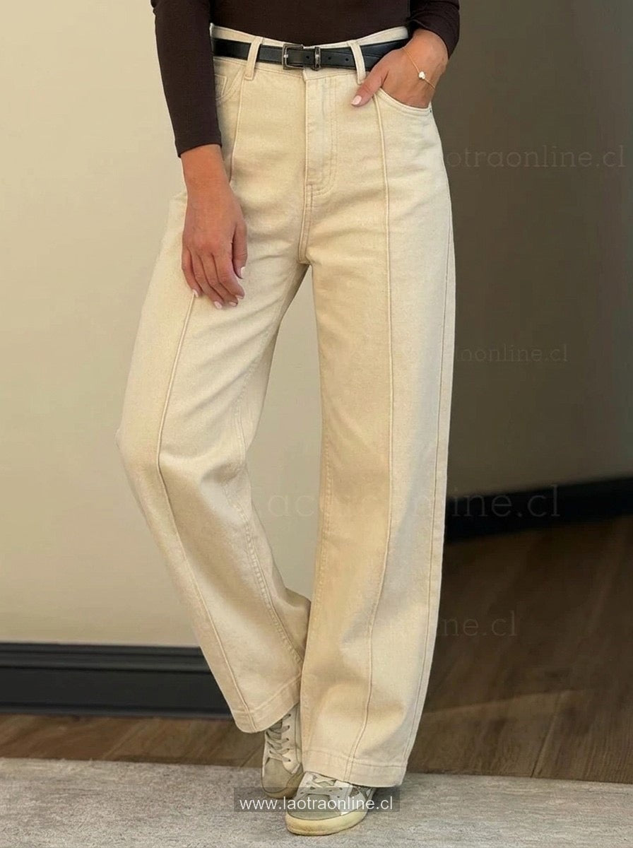 Jeans tiro alto marfil