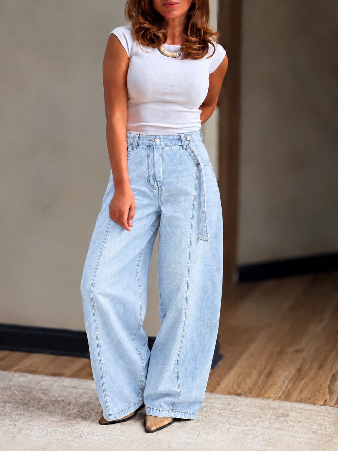 Jeans Baggy cinto celeste