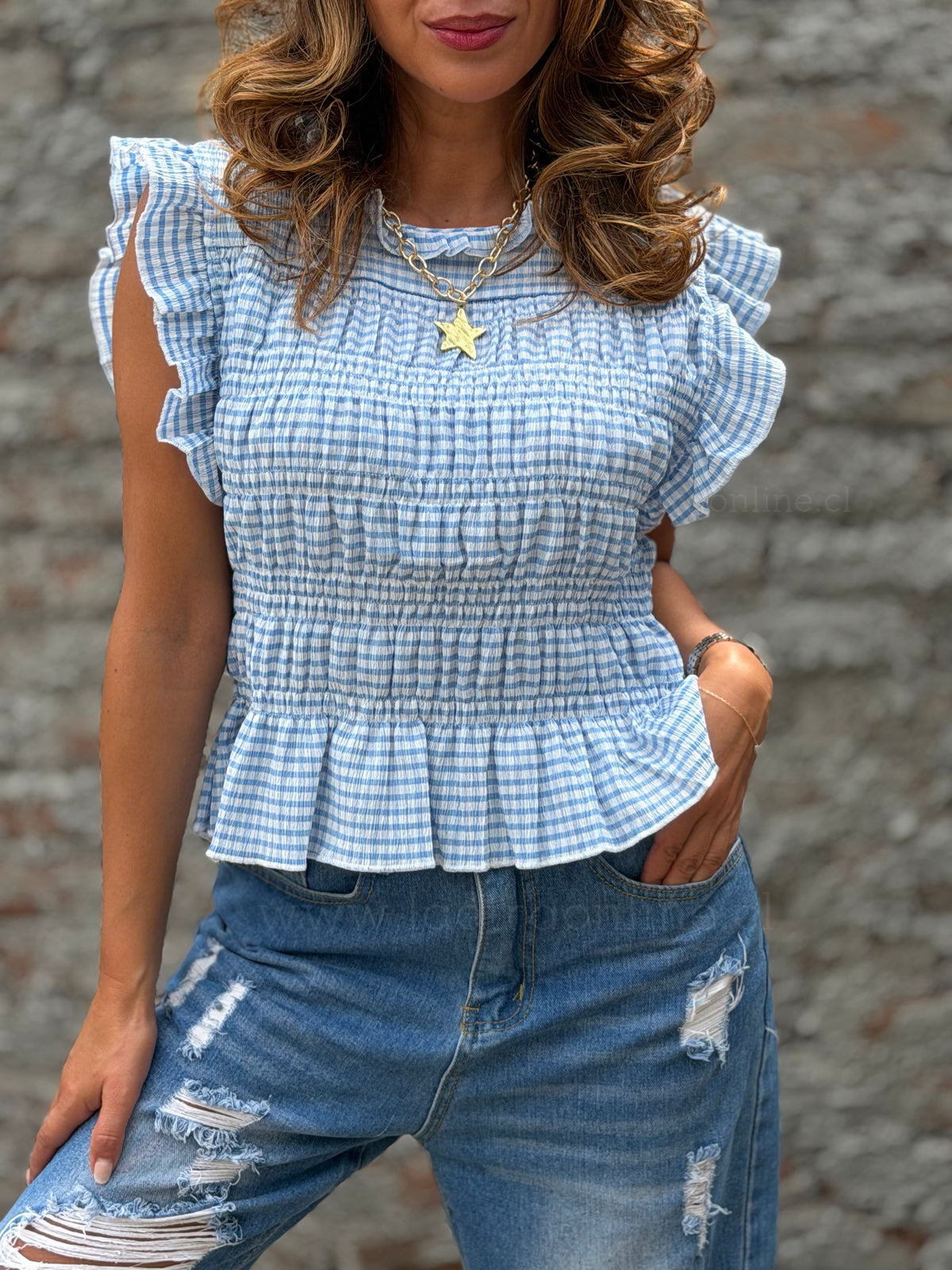Polera Vichy princesa celeste