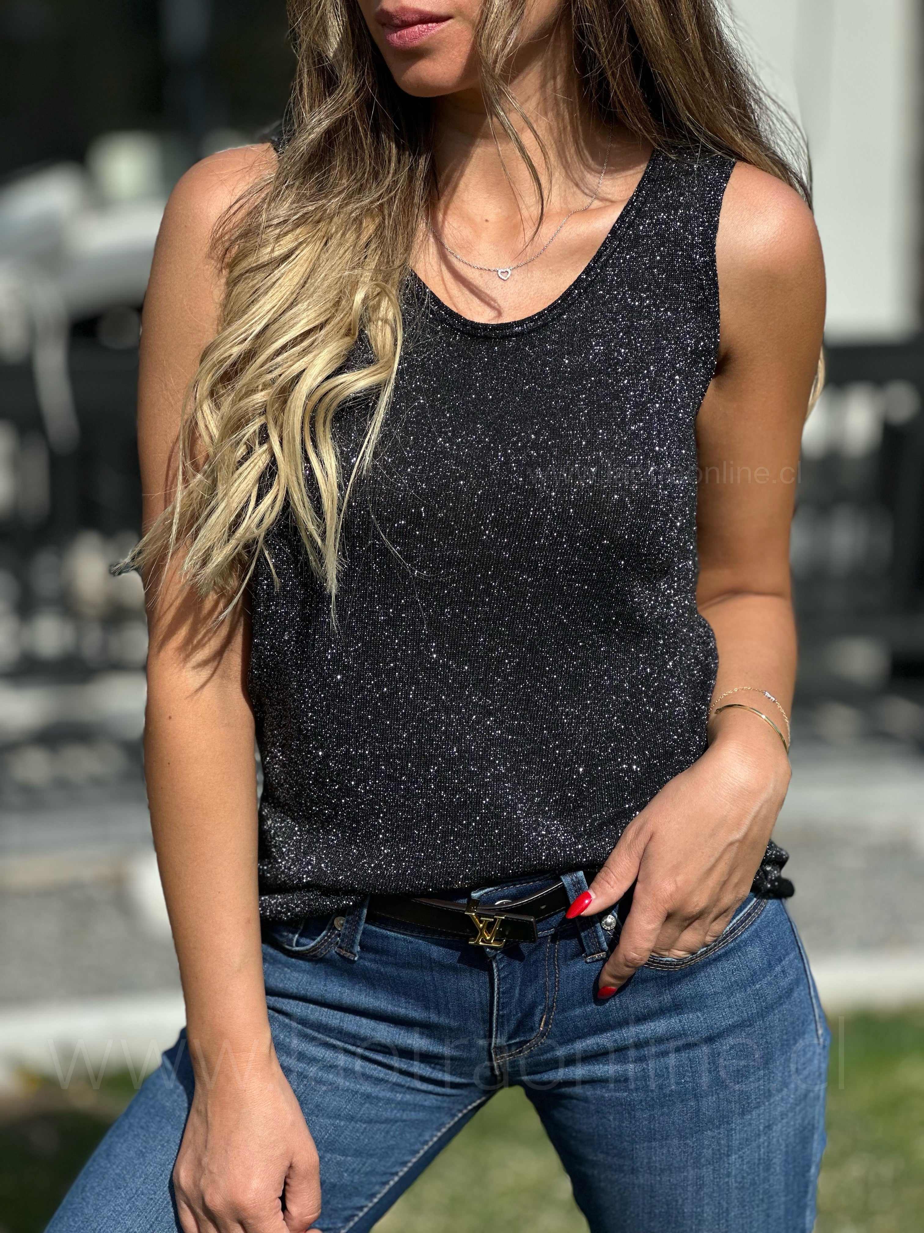 Polera lurex brillitos negro