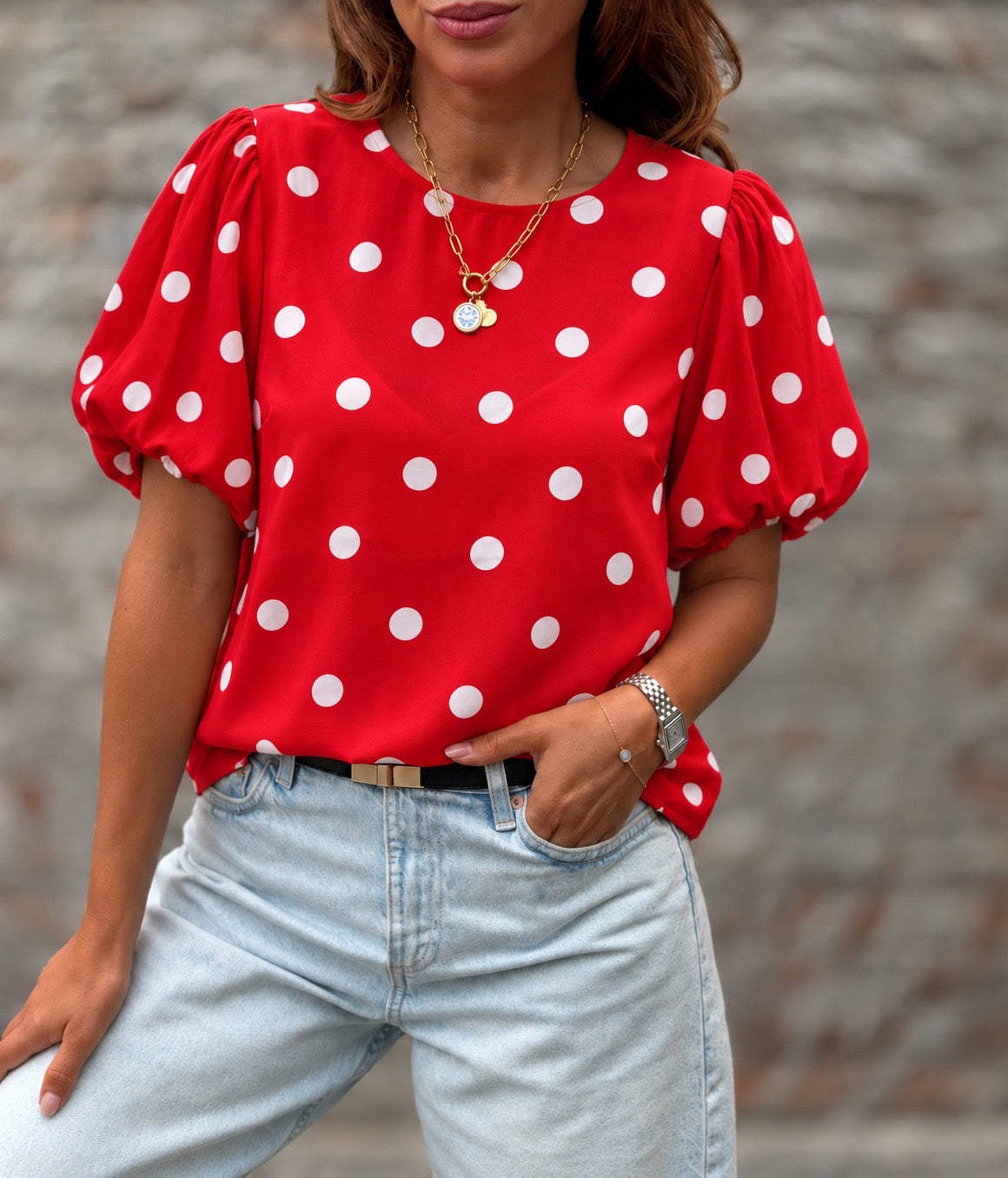 Polera maxi lunar rojo