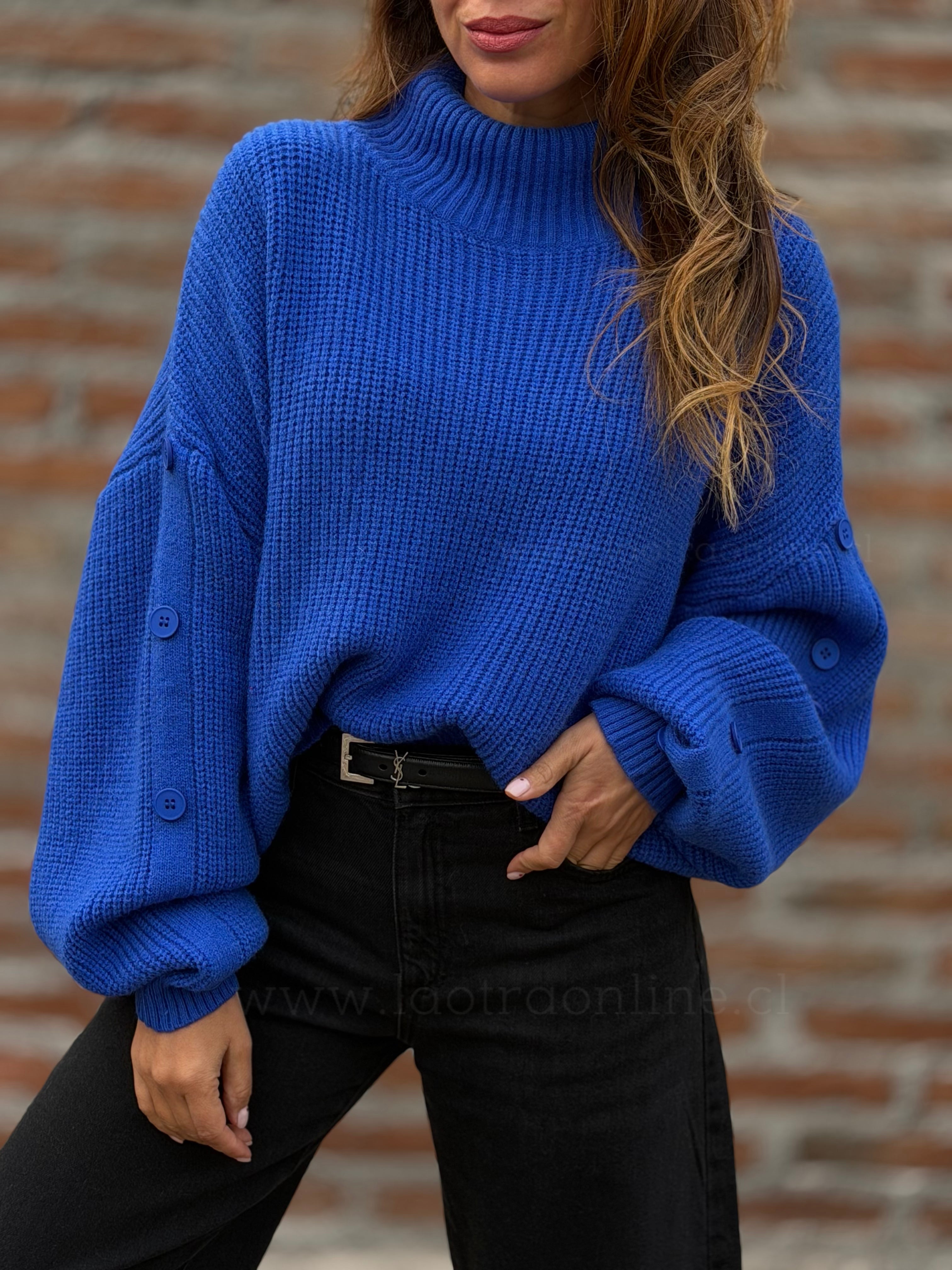 Sweater manga botón azul