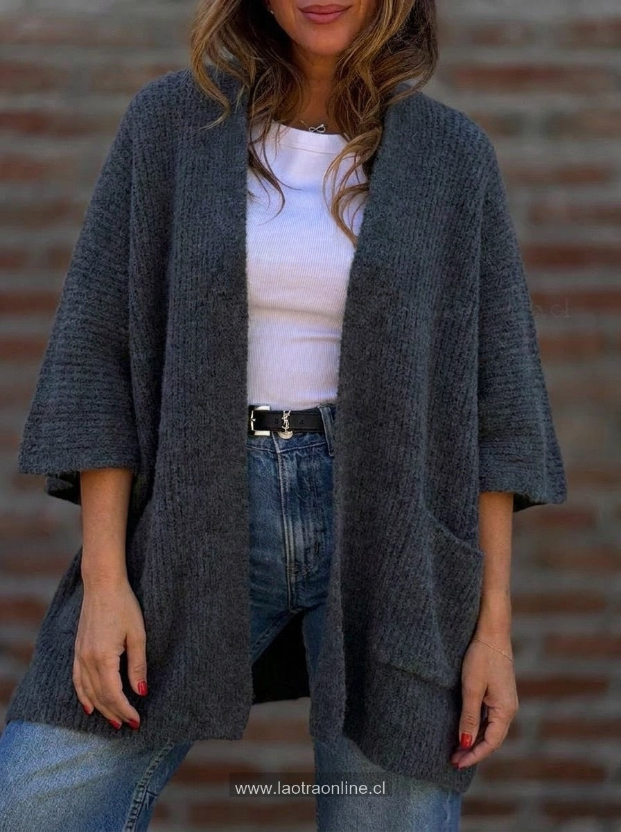 Poncho tejido simple marengo