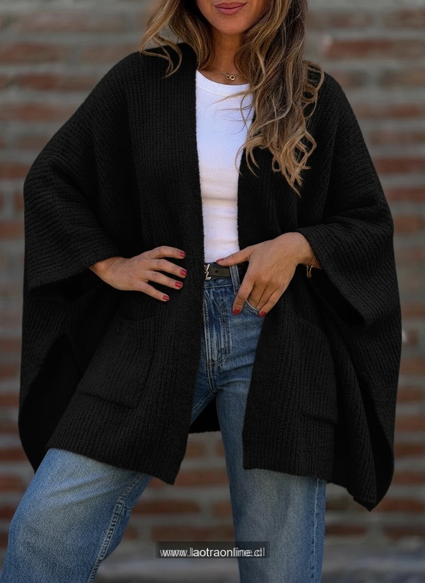 Poncho tejido simple negro