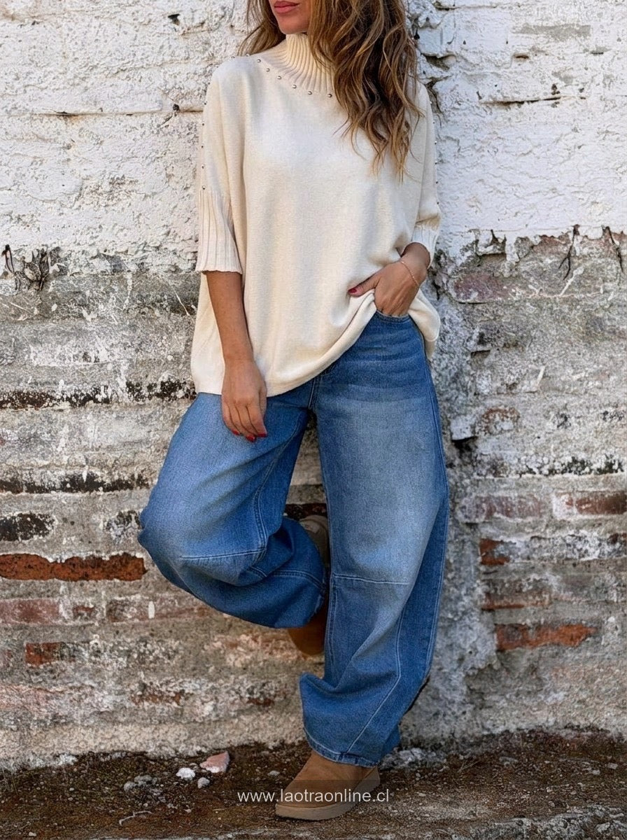 Sweater manga 3/4 crema