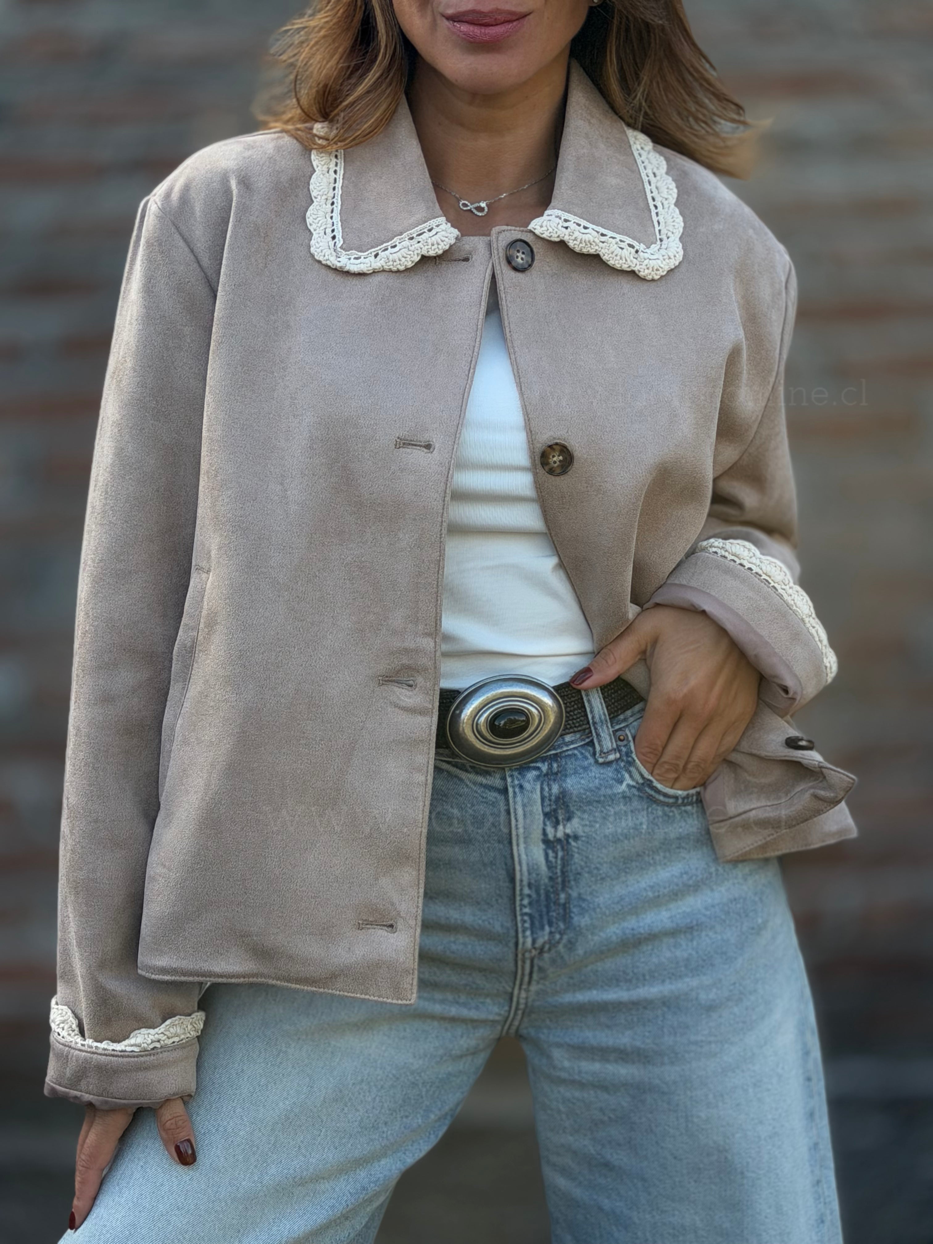 Chaqueta cuello tejido moka