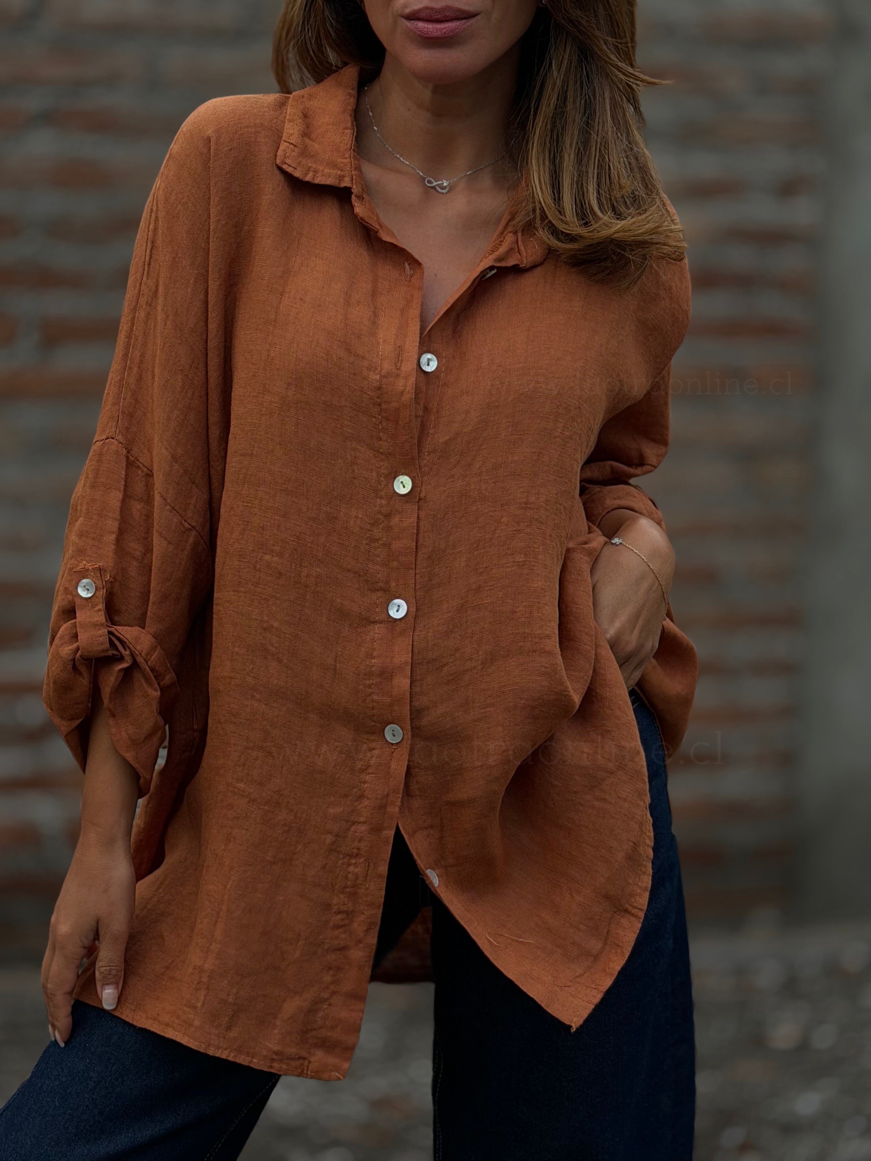 Camisa puro lino teja