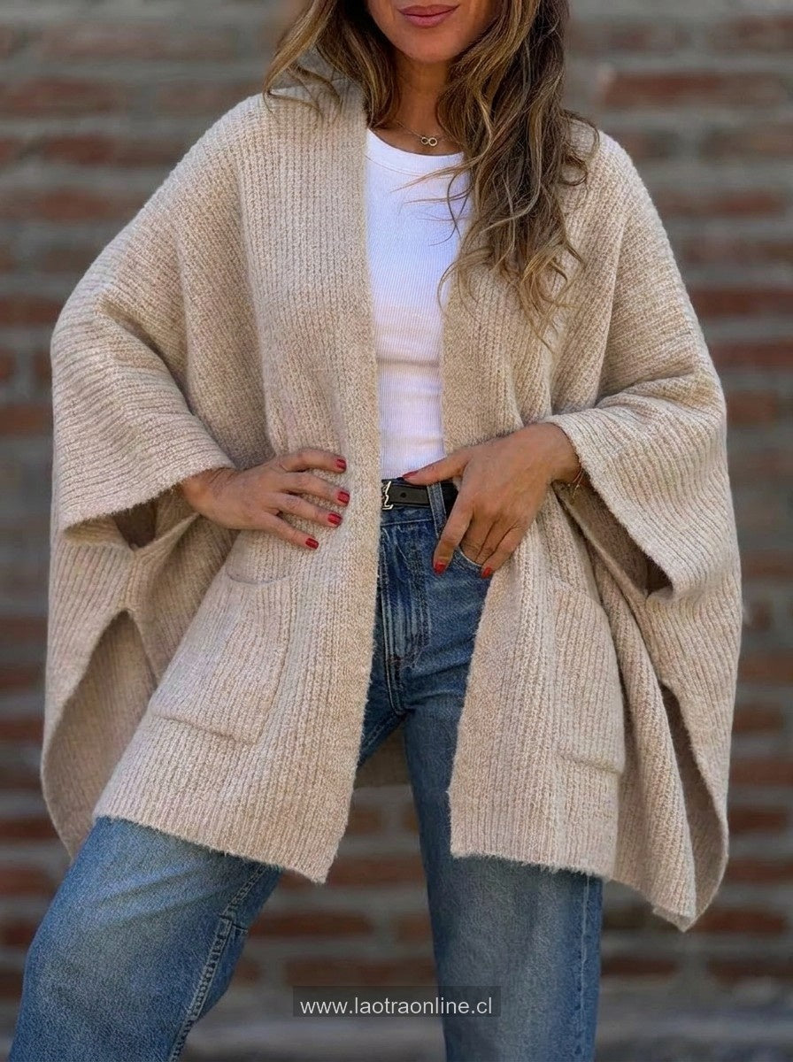 Poncho tejido simple Camel