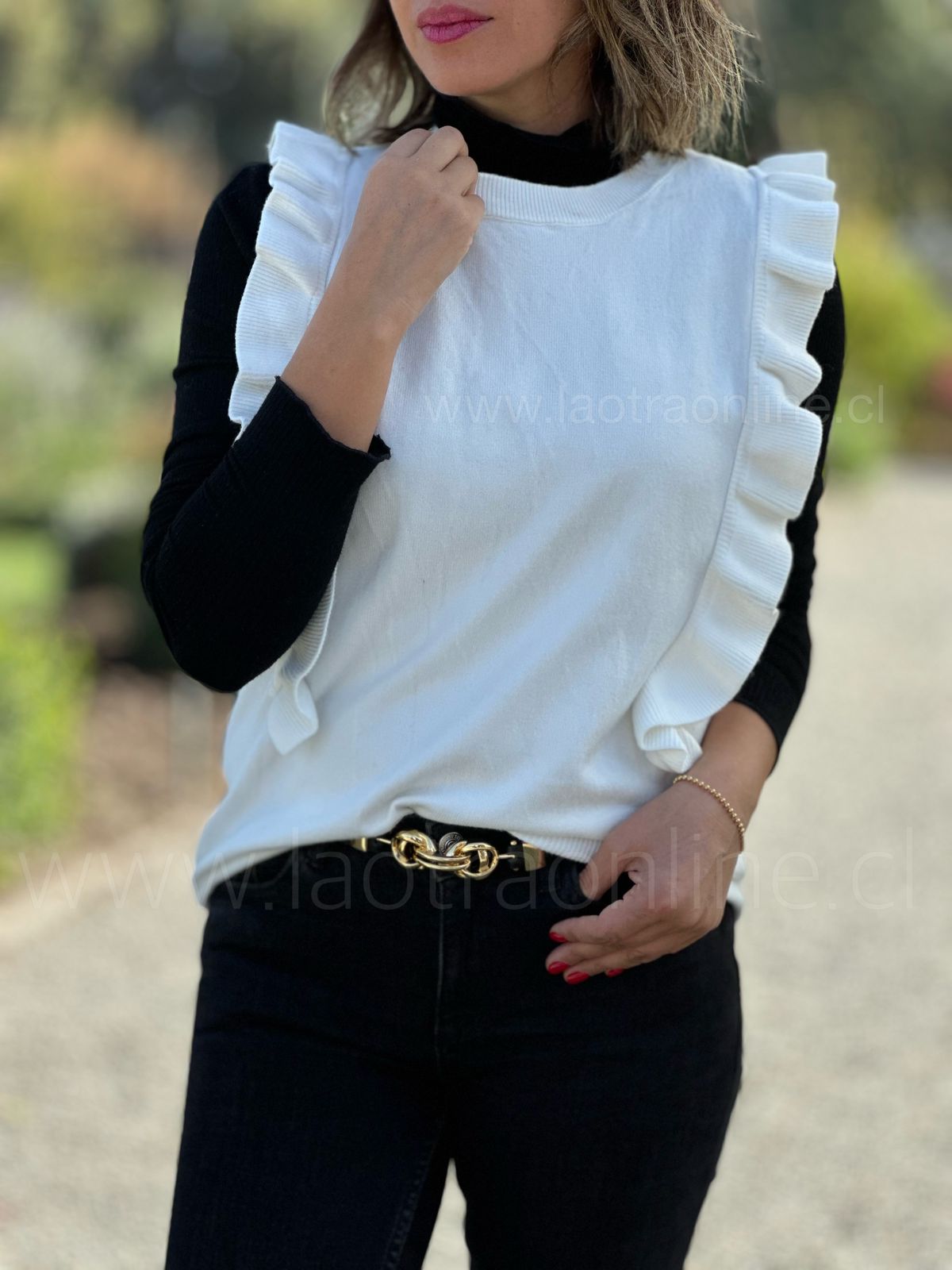 Sweater sin mangas hilo vuelos blanco
