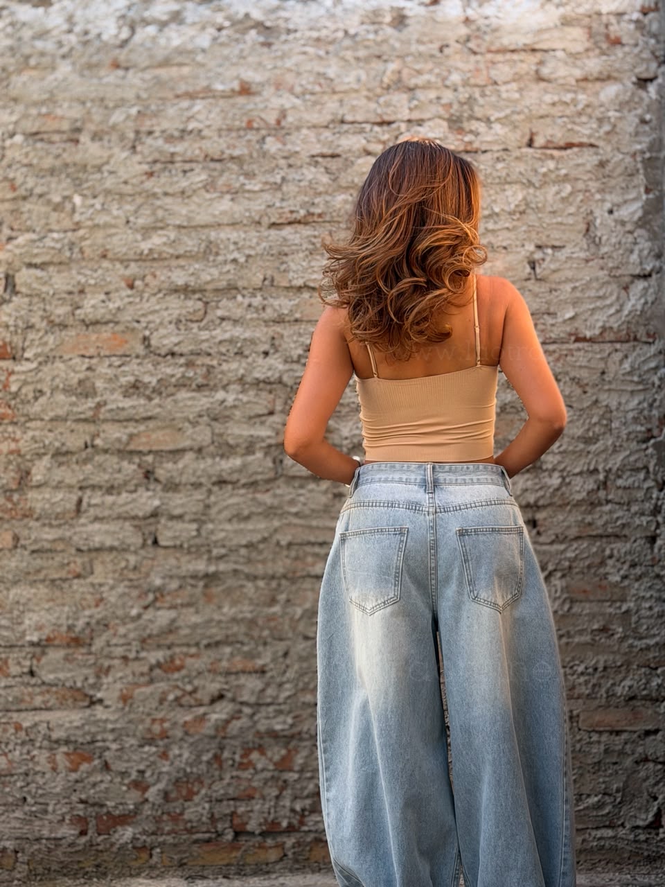 Jeans Baggy cinto celeste