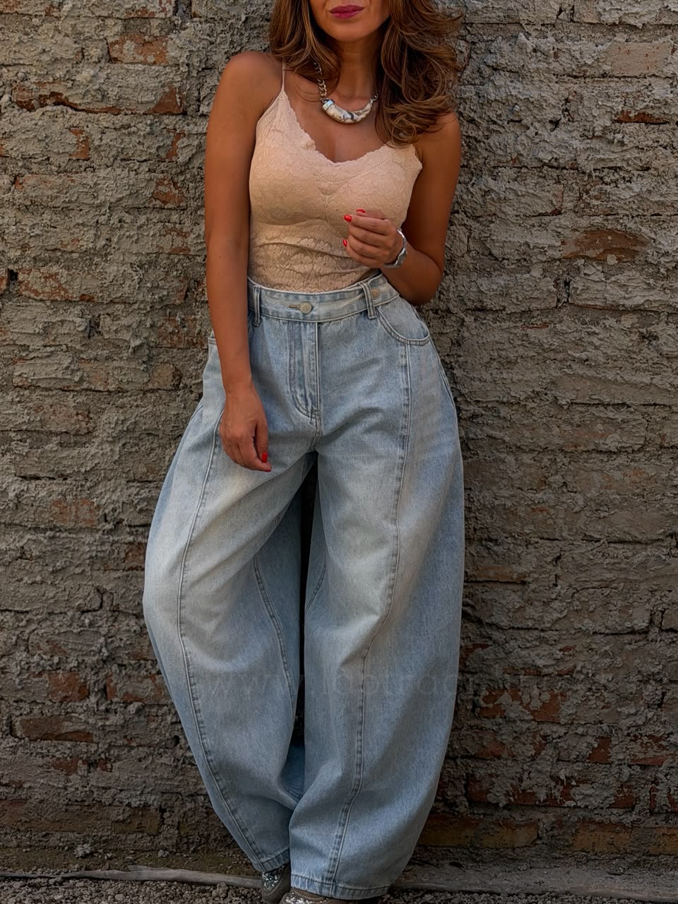 Jeans Baggy cinto celeste