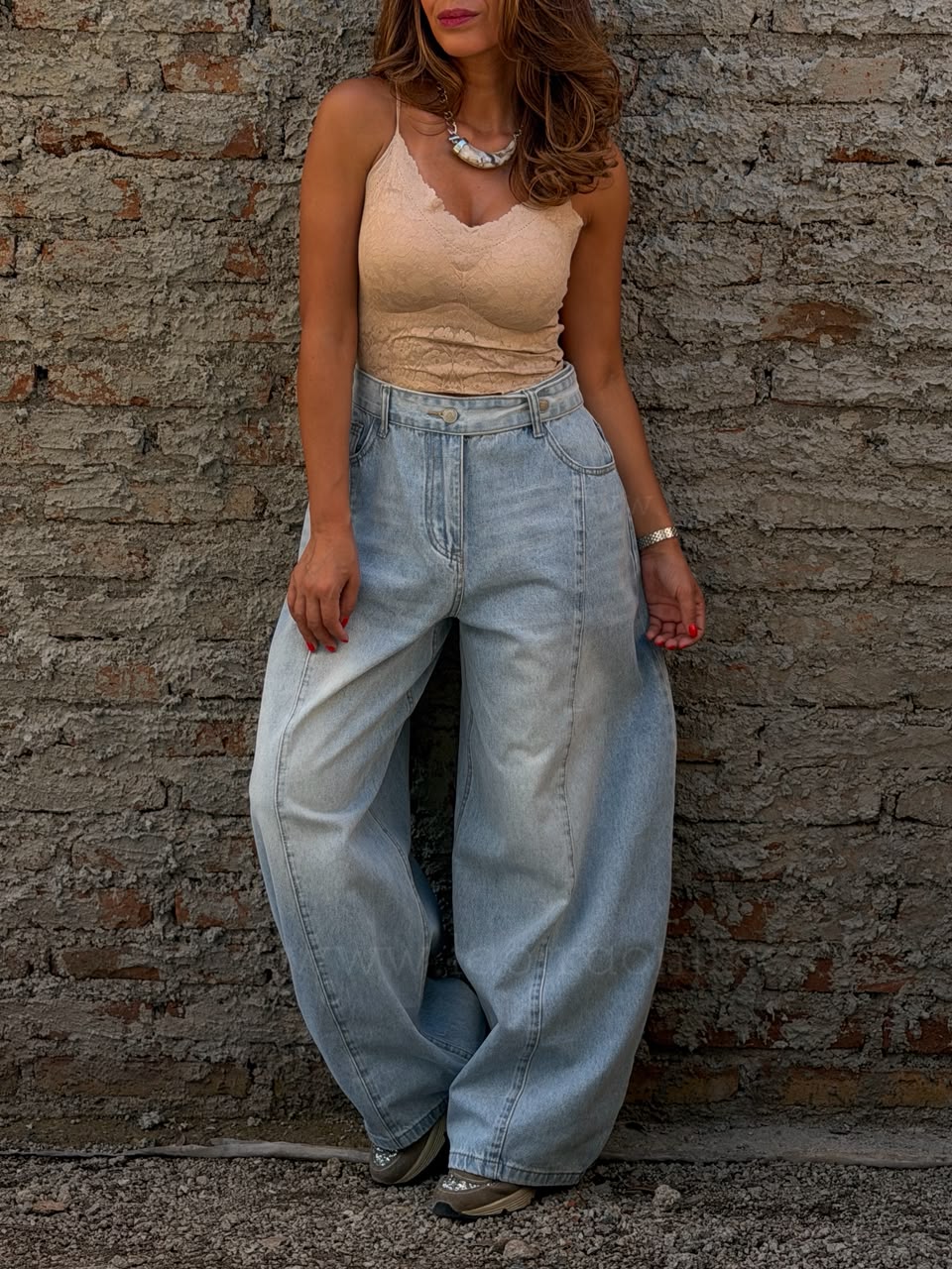 Jeans Baggy cinto celeste