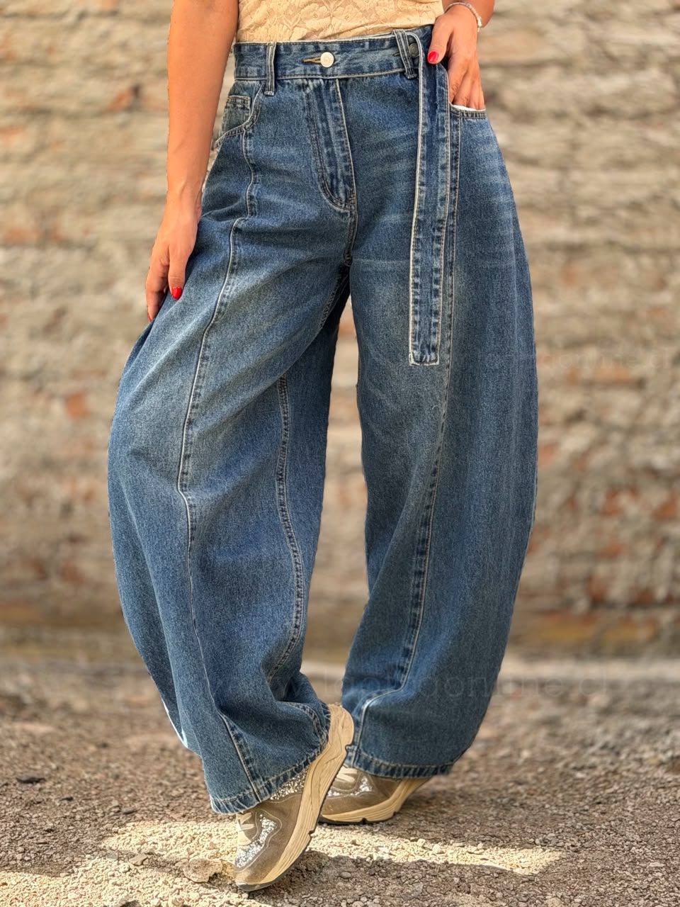Jeans Baggy cinto azul