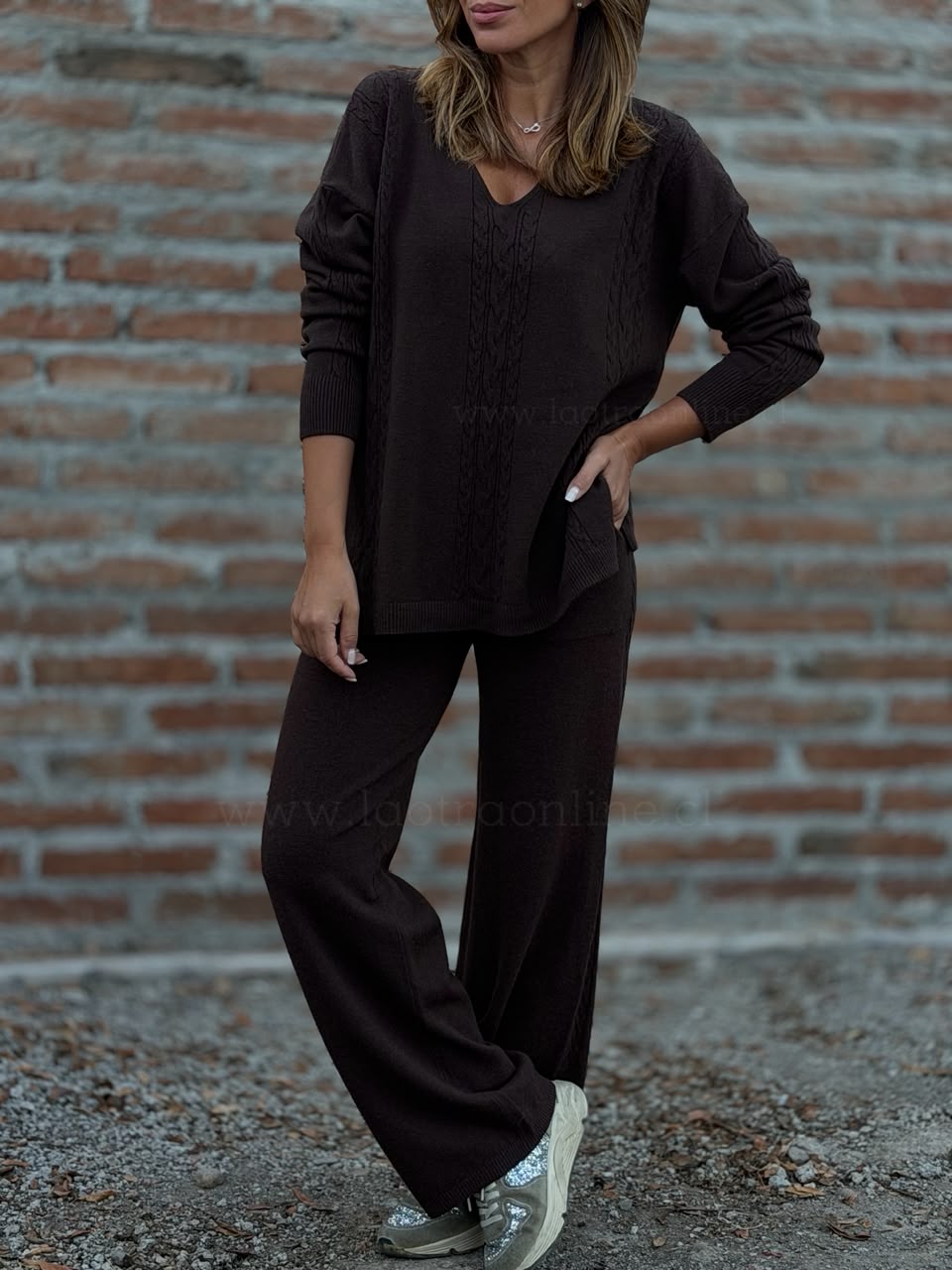 Conjunto Sweater+Pantalón tejido marrón