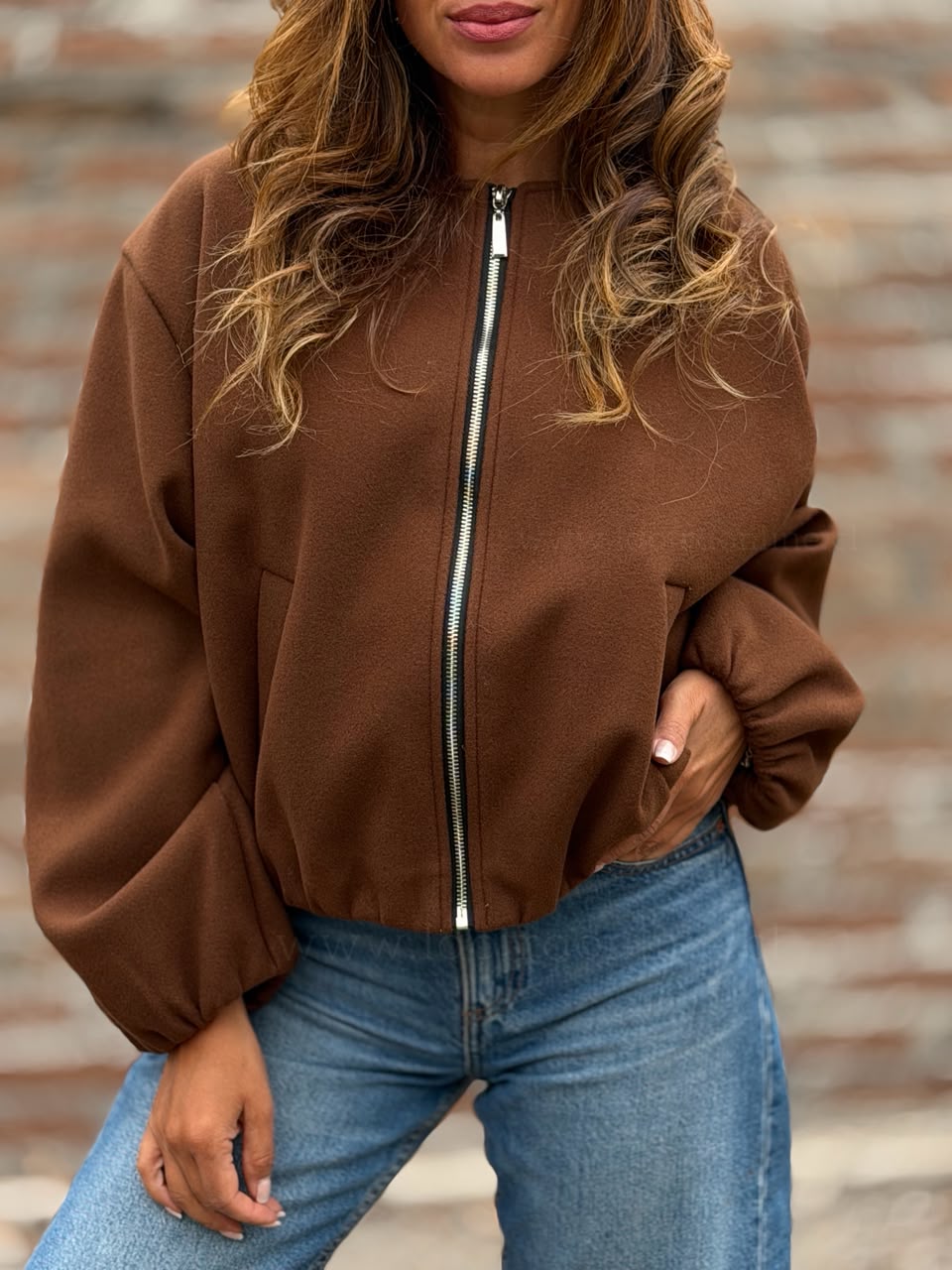 Chaqueta Globo paño forrado marrón