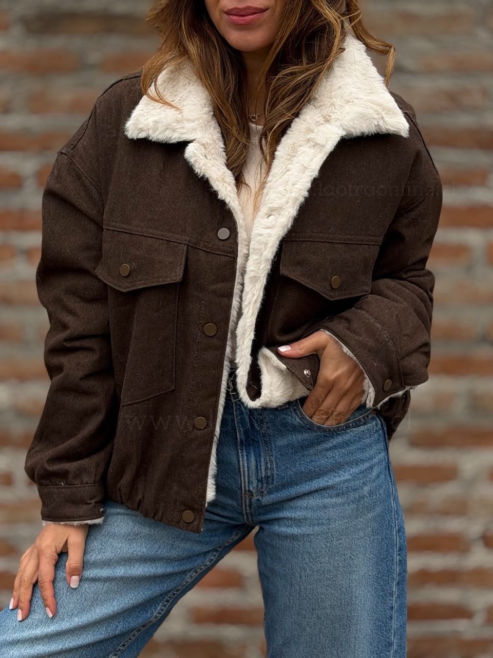 Chaqueta mezclilla piel interior marrón