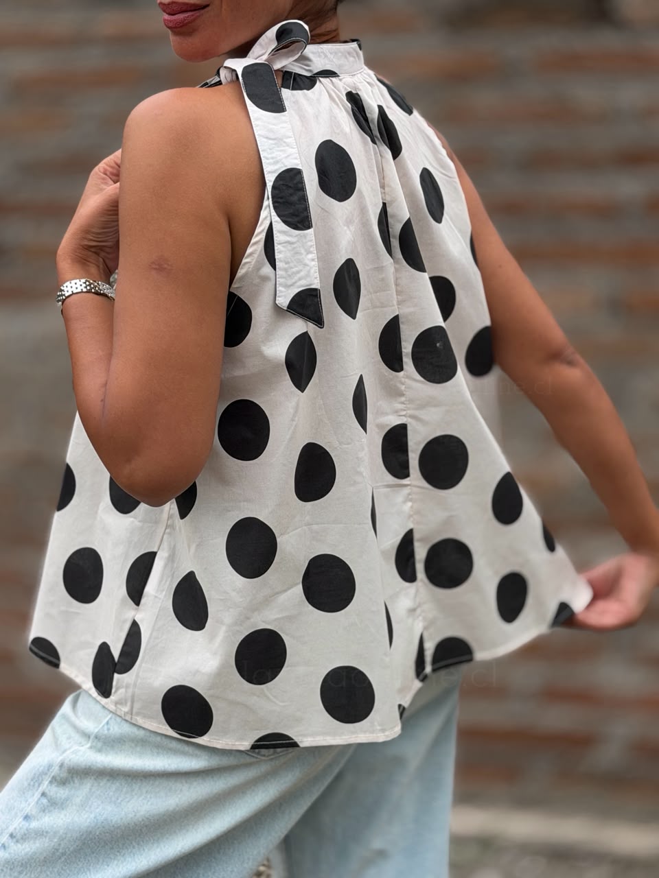 Polera Cuello halter lunar blanco
