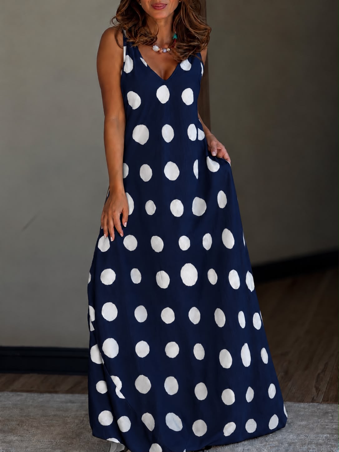 Vestido Maxi lunares azul