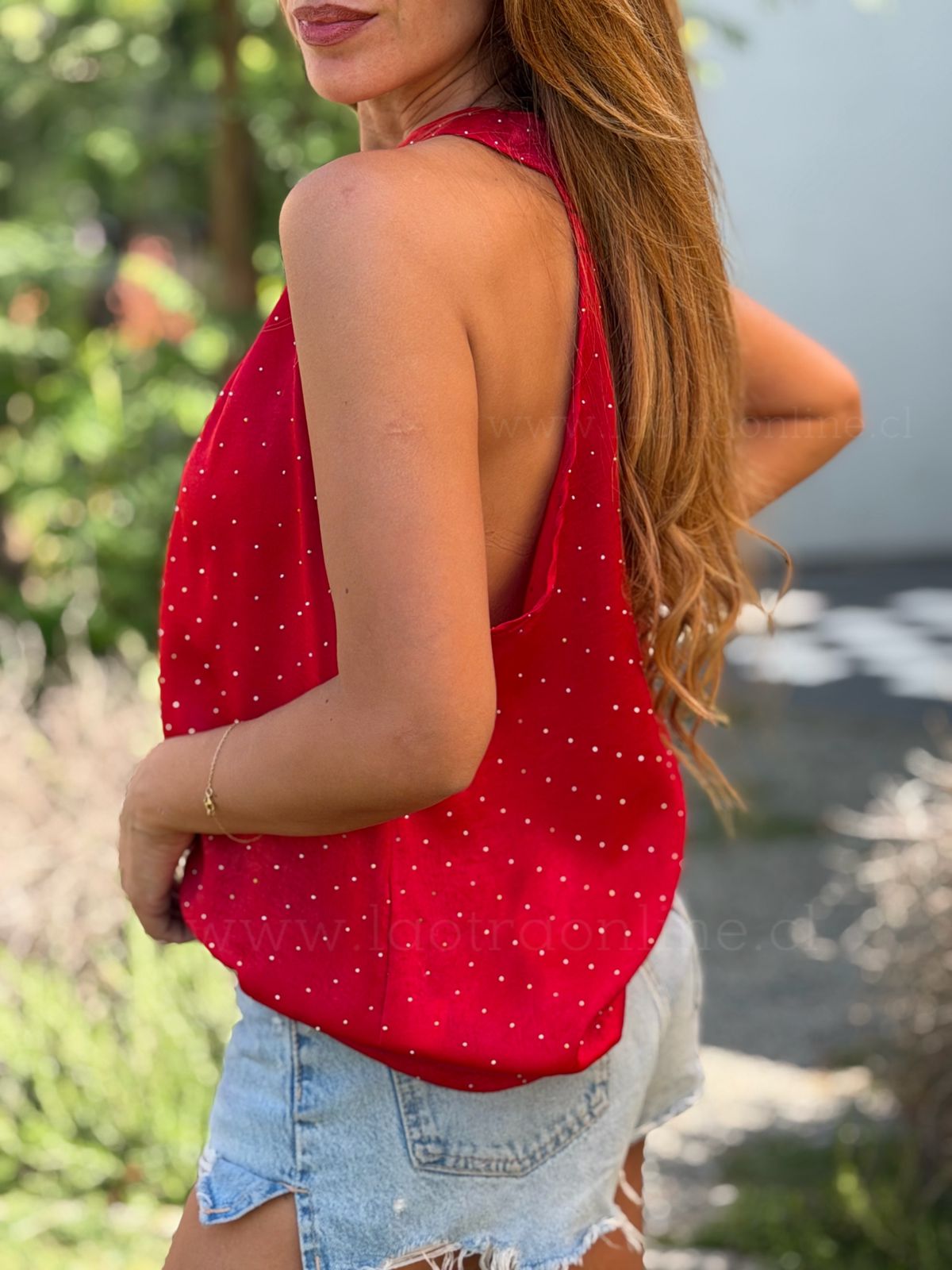 Polera cuello halter rojo
