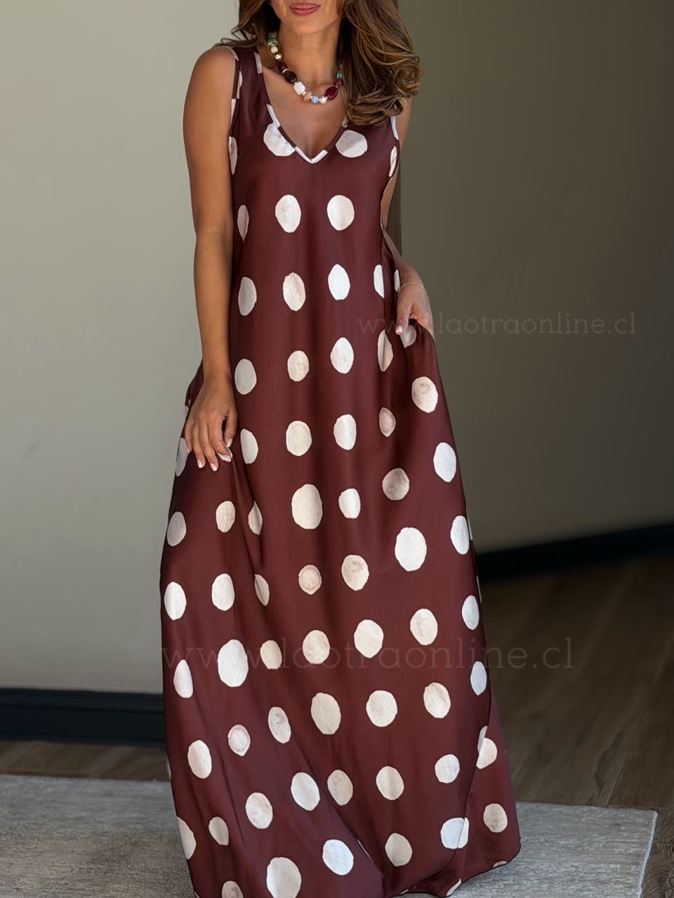 Maxi Vestido lunares marrón claro