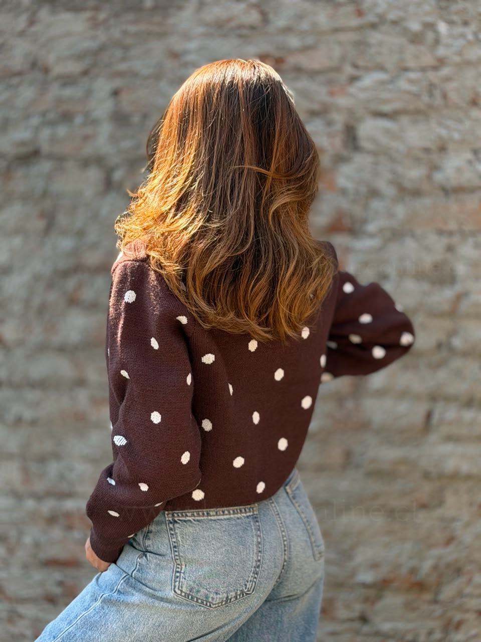 Chaleco Lunar cuello jeans marrón