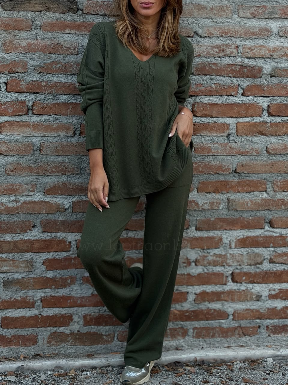 Conjunto Sweater+Pantalón tejido olivo