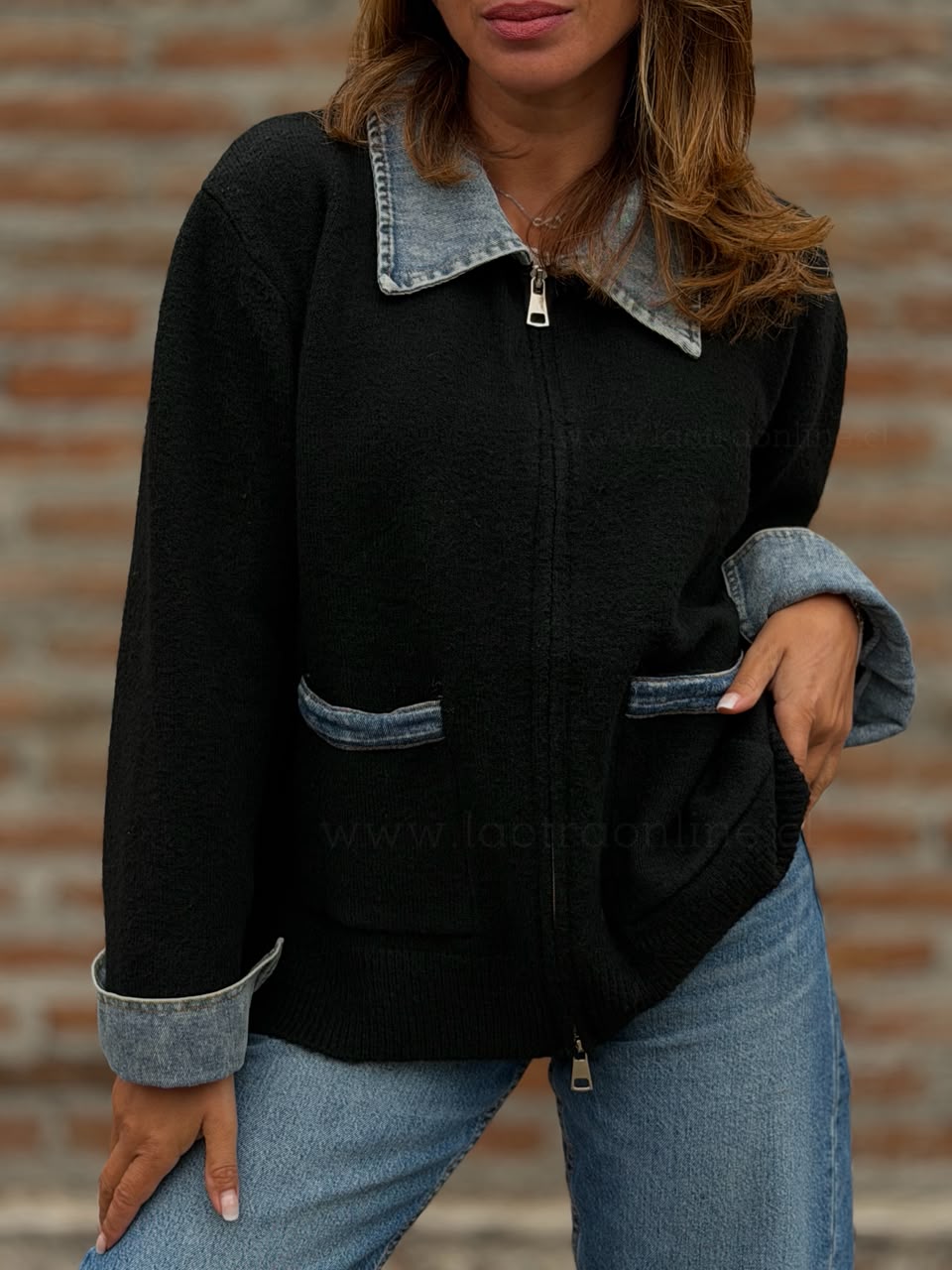 Chaleco Lana/mezclilla negro