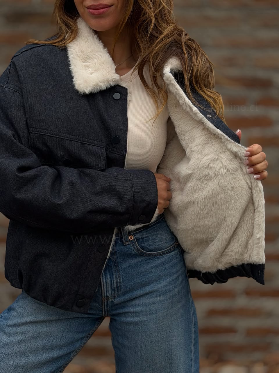 Chaqueta mezclilla piel interior azul