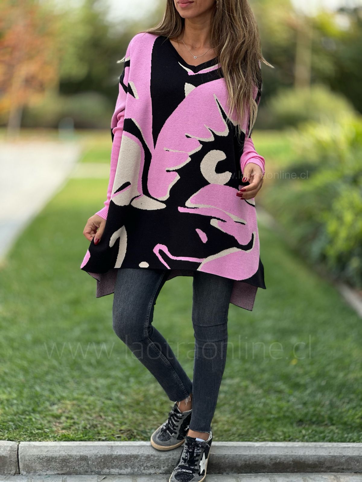 Sweater Maceió rosa/negro