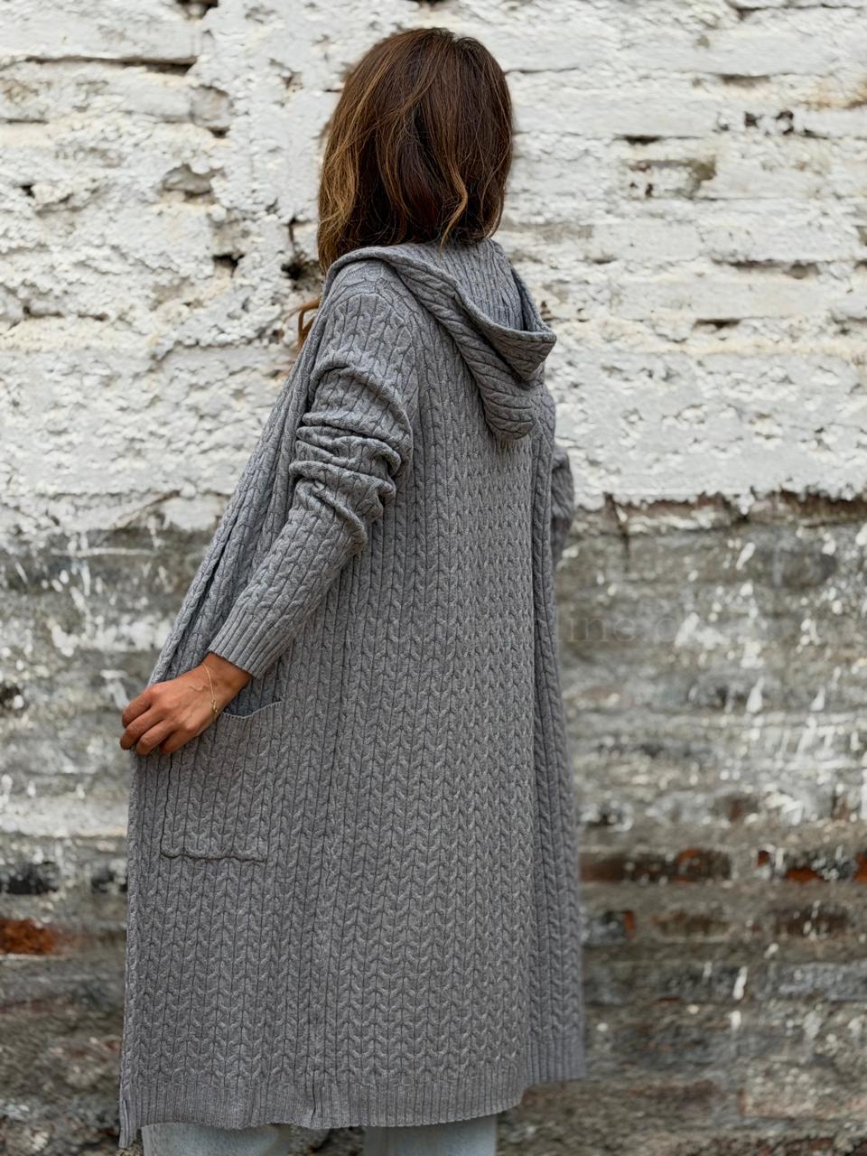 Cárdigan Trenza capucha gris