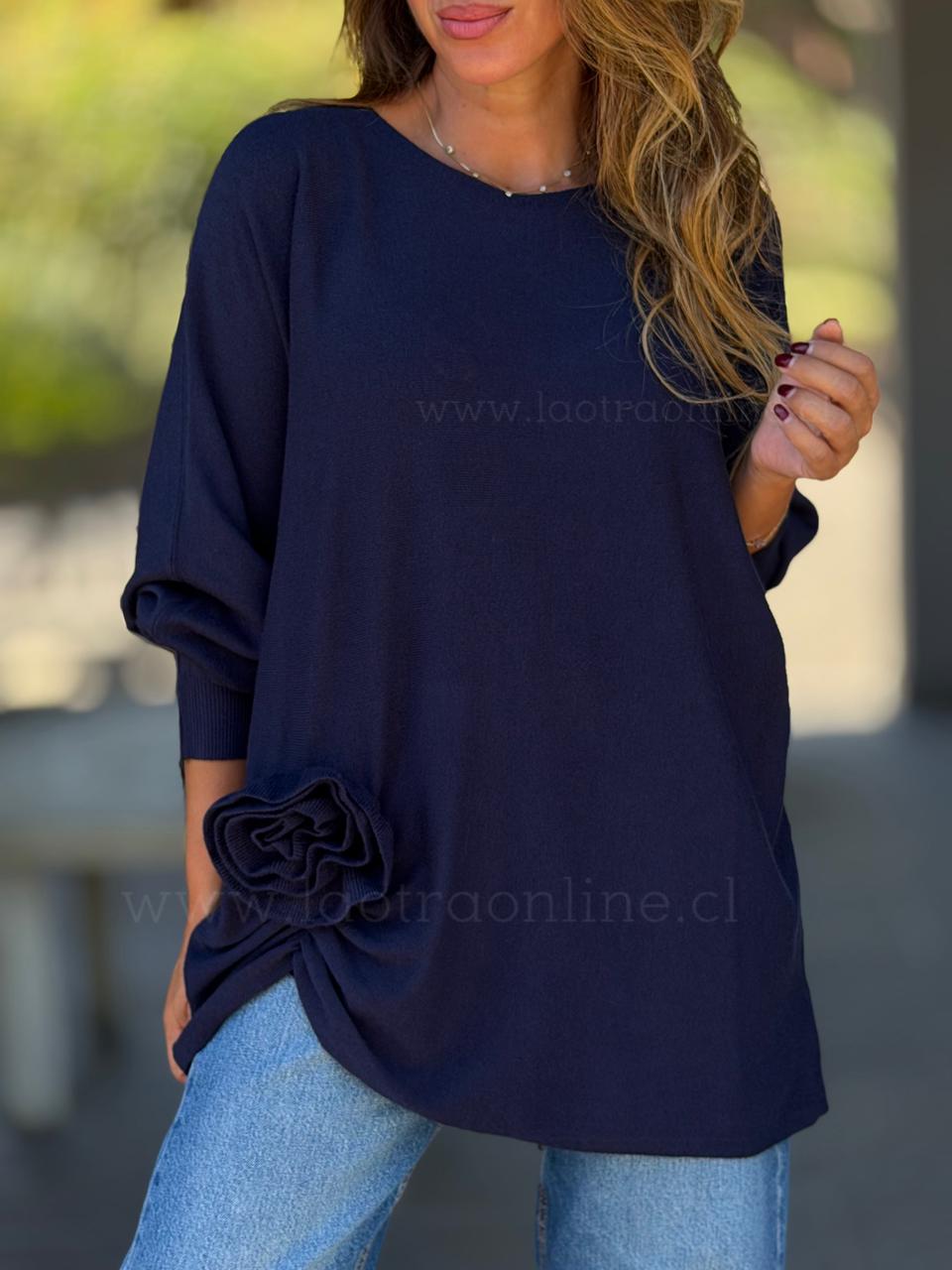 Sweater Flor relieve azul