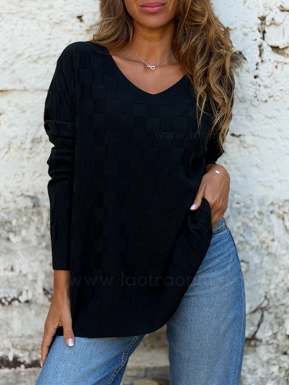 Sweater Mini Cuadros negro