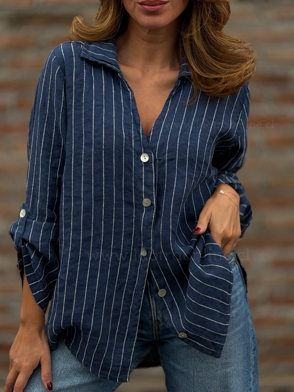 Blusa 100%Lino azul