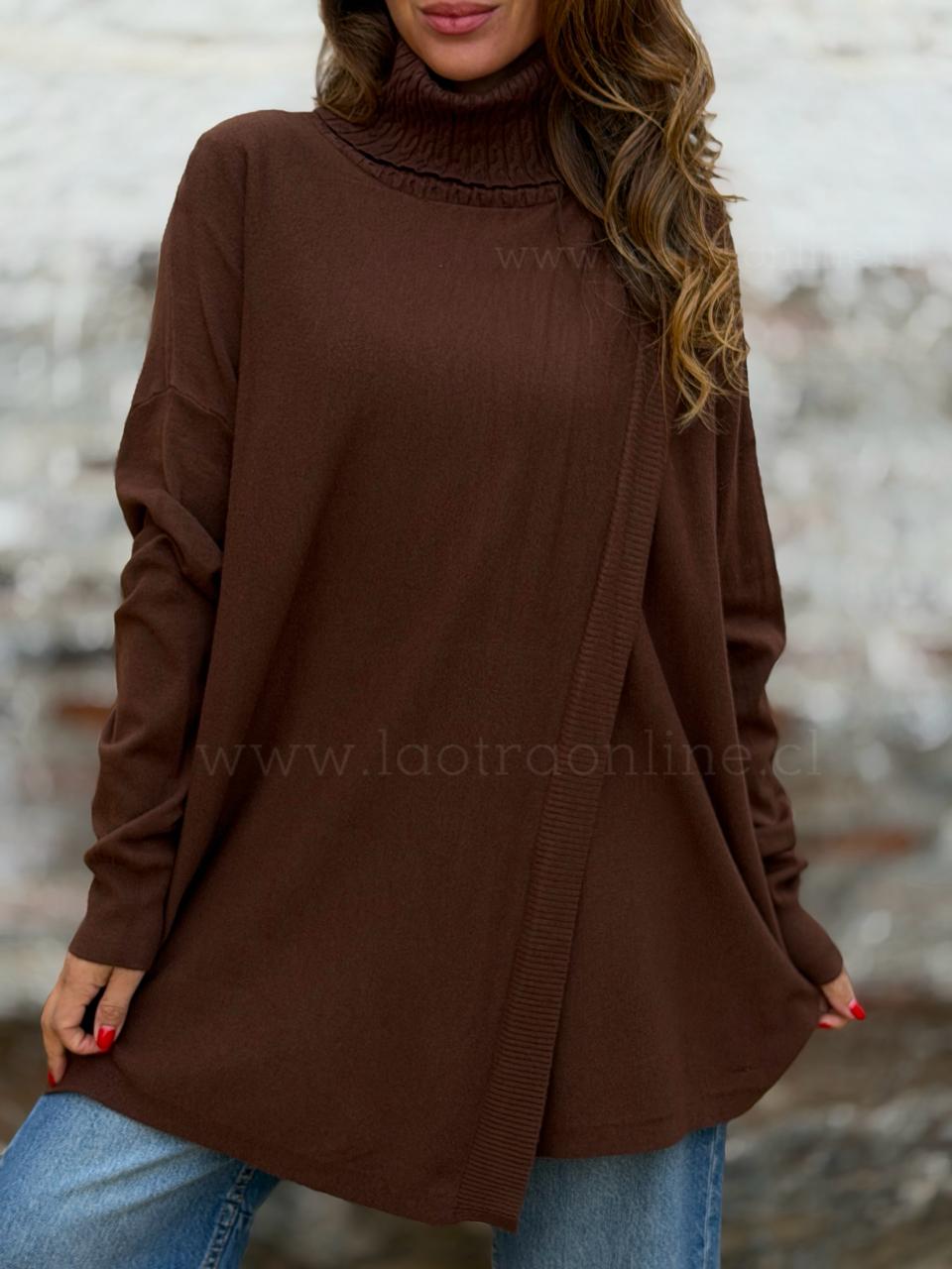 Sweater Cuello trenza cruzado marrón