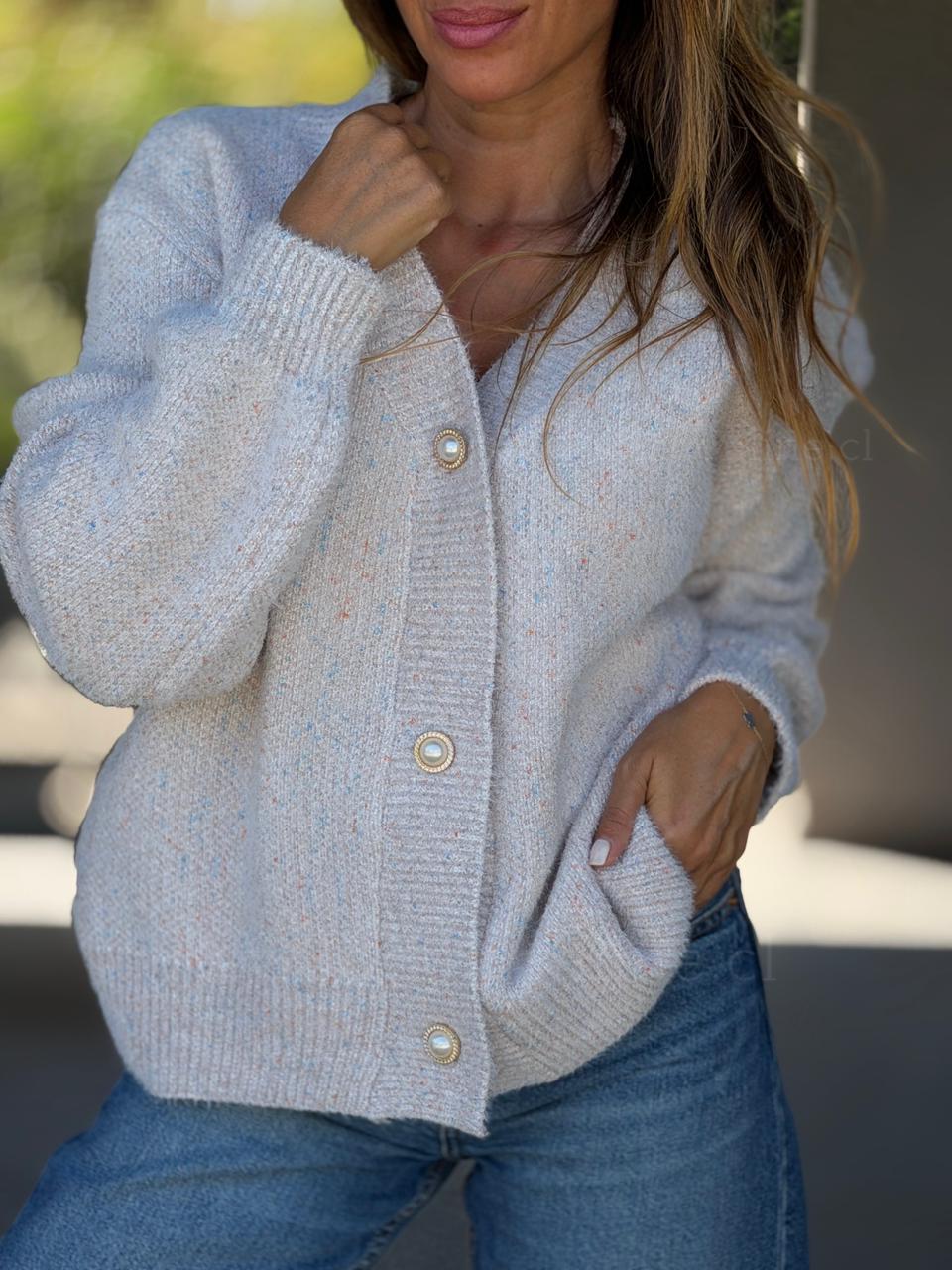 Chaleco Jazmín beige/celeste