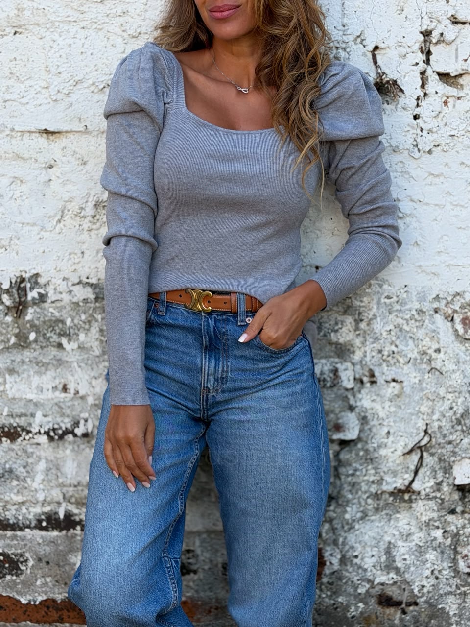Sweater delgado Hombro Princess gris