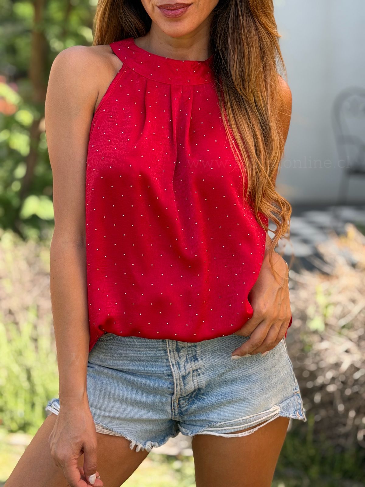Polera cuello halter rojo