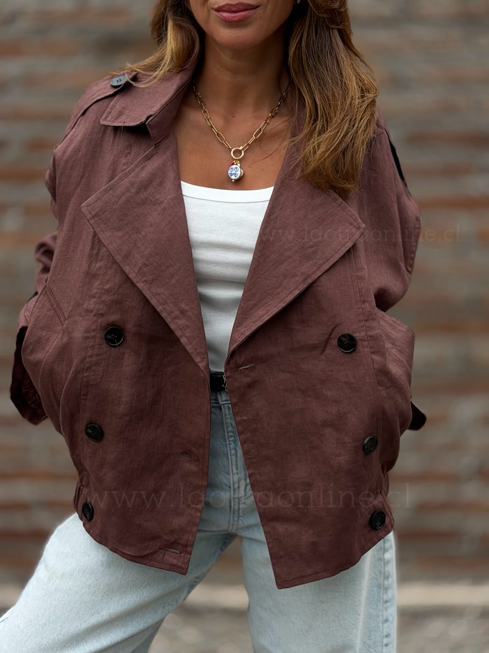 Chaqueta/trench Lino marrón