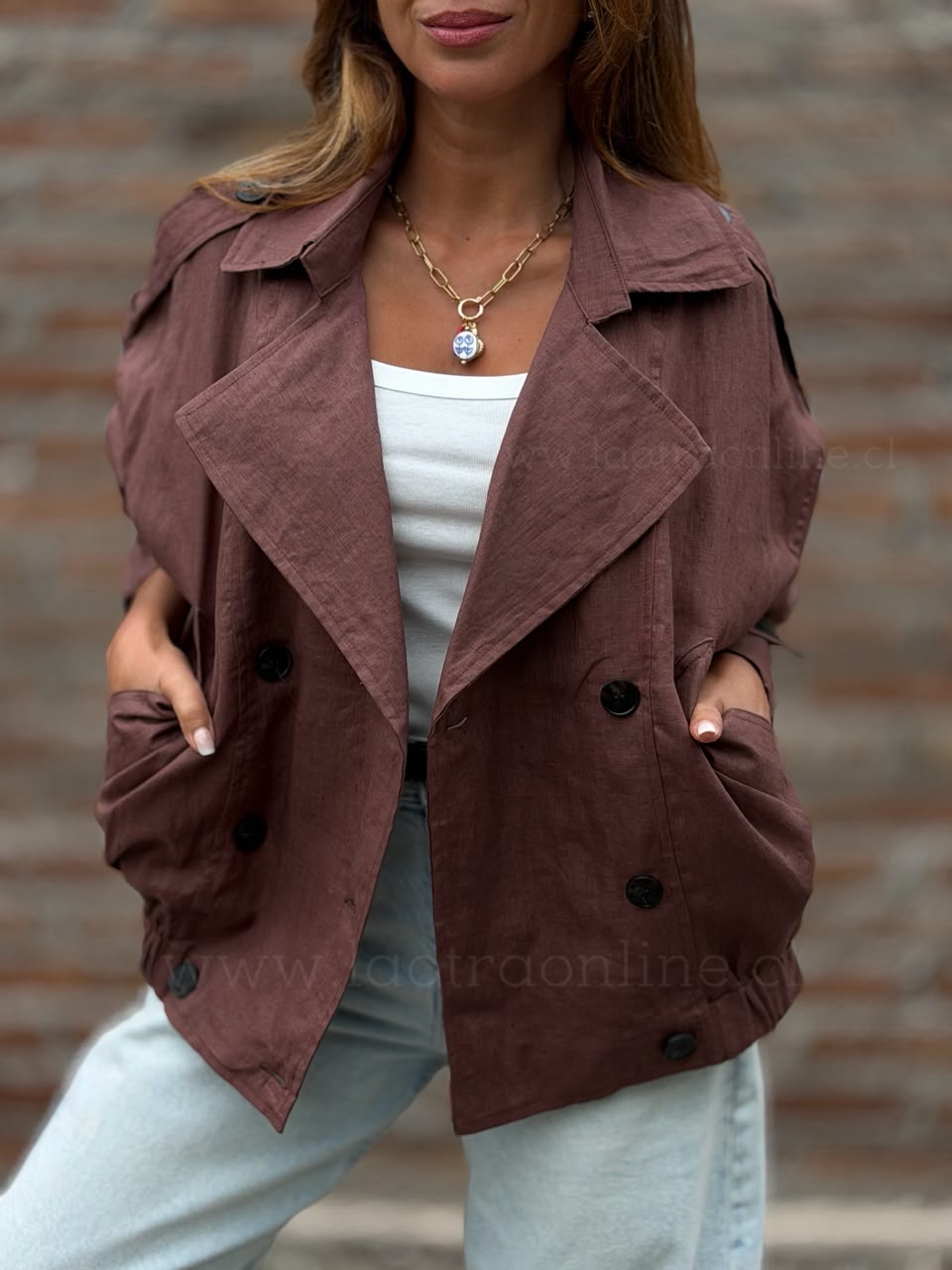 Chaqueta/trench Lino marrón