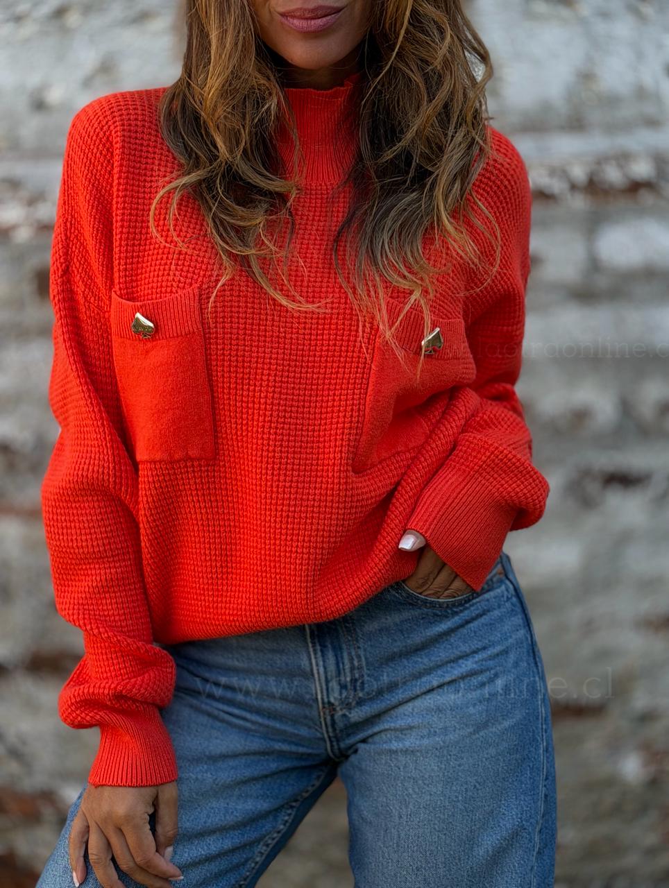 Sweater Tejido waffle naranja
