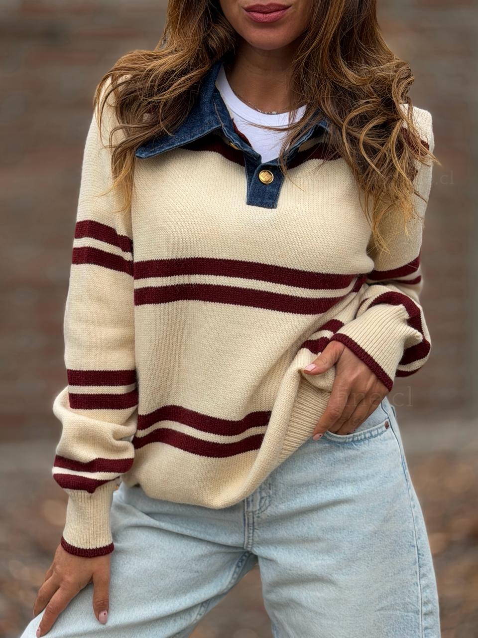 Chaleco Rayas blusa mentirosa crema