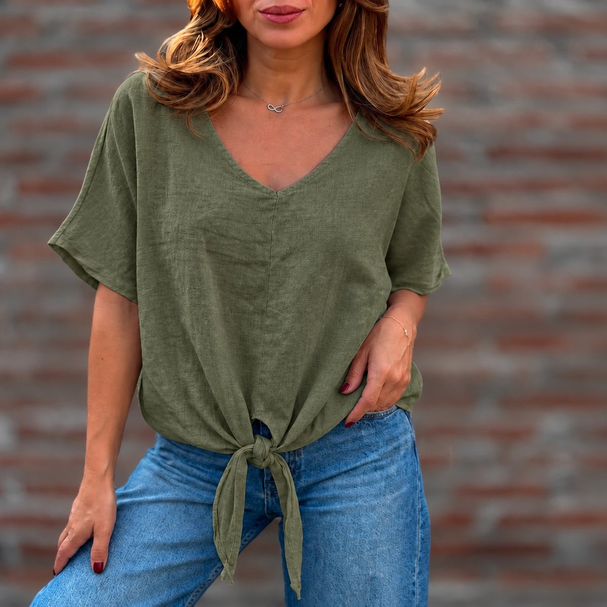 Polera Lino Amarra olivo