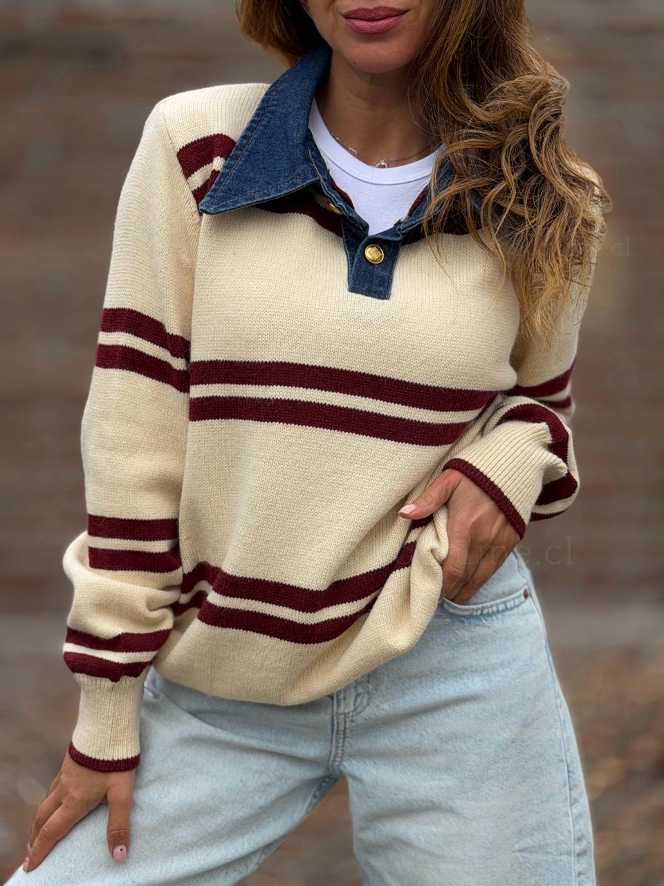 Chaleco Rayas blusa mentirosa crema